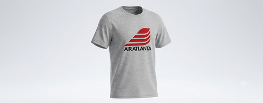 Air Atlanta tee in heather grey, ghost mannequin view