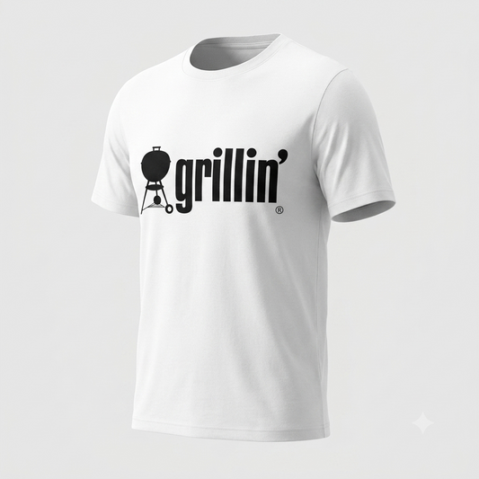Grillin' (Weber) tee in white, angled product shot