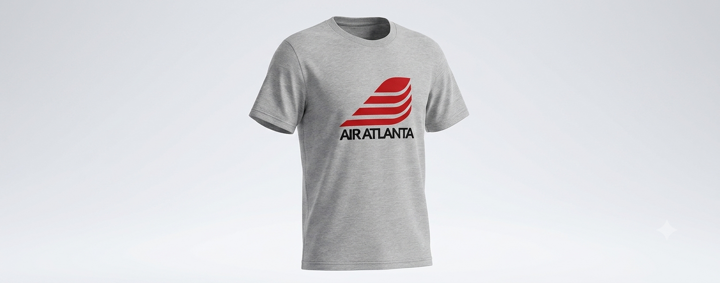 Air Atlanta tee in heather grey, ghost mannequin view