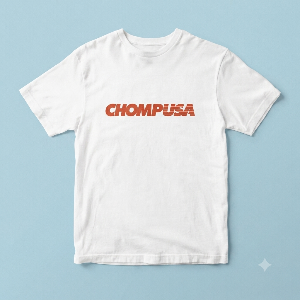 ChompUSA tee in white, flat lay