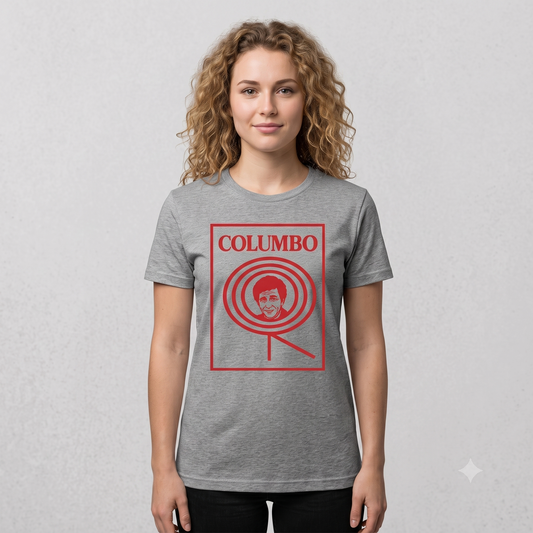 Columbo Tee in grey, front view on female model