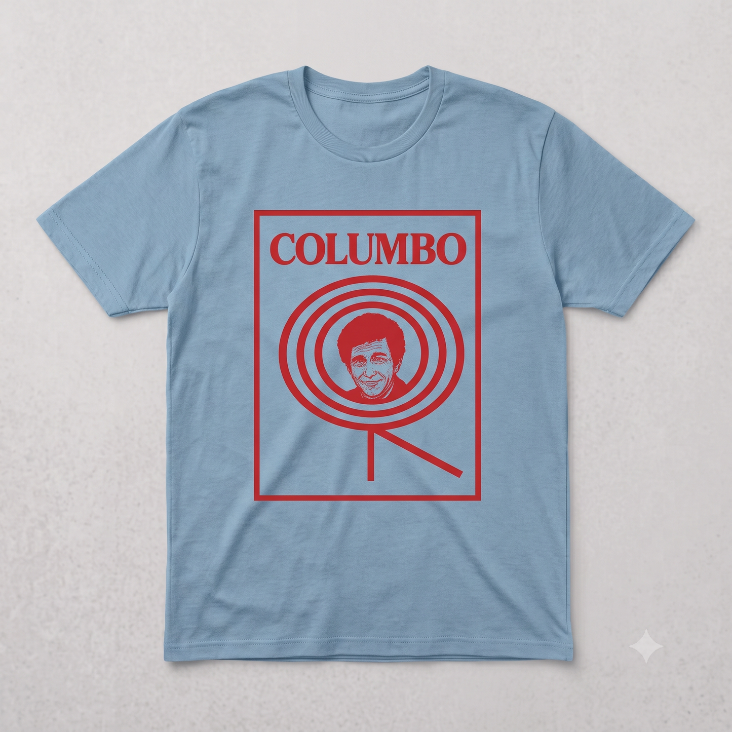 Columbo Tee in steel blue, flat lay
