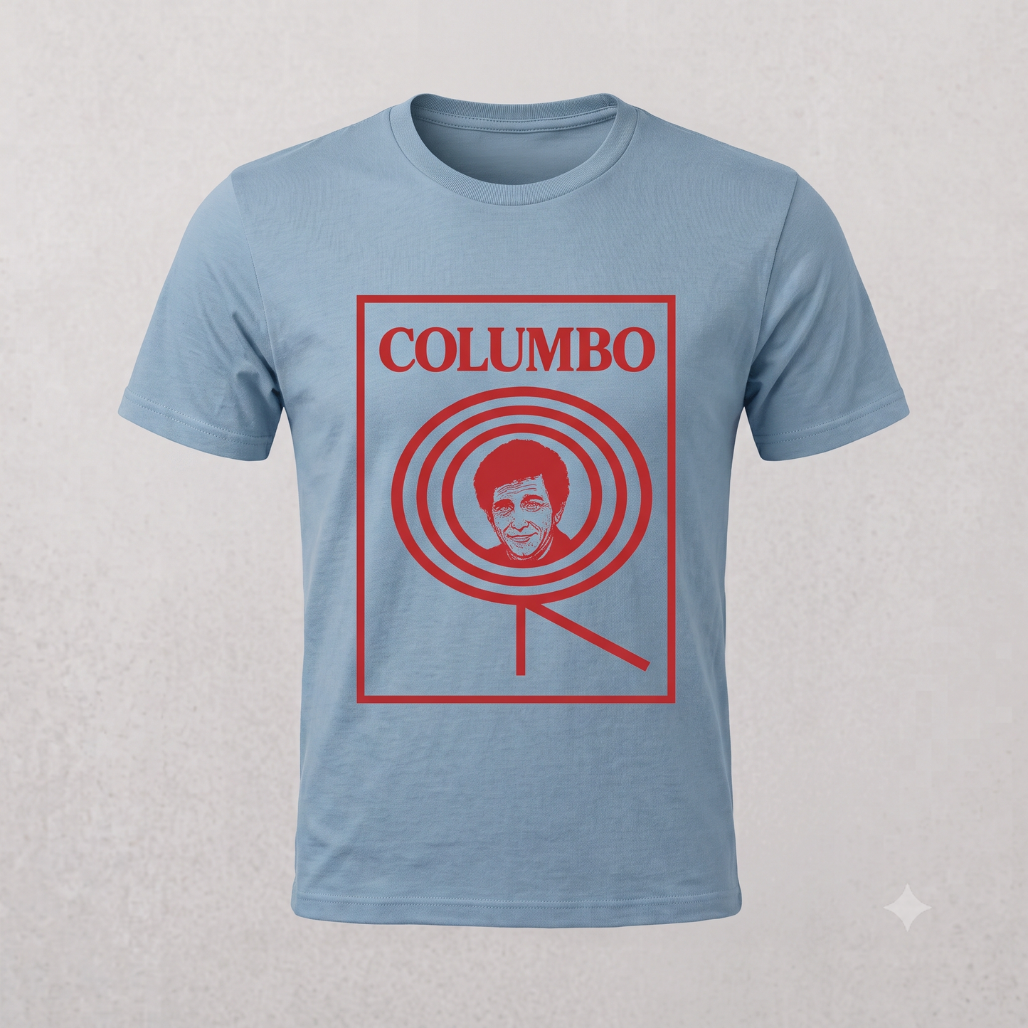 Columbo Tee in steel blue, flat lay (alternate angle)