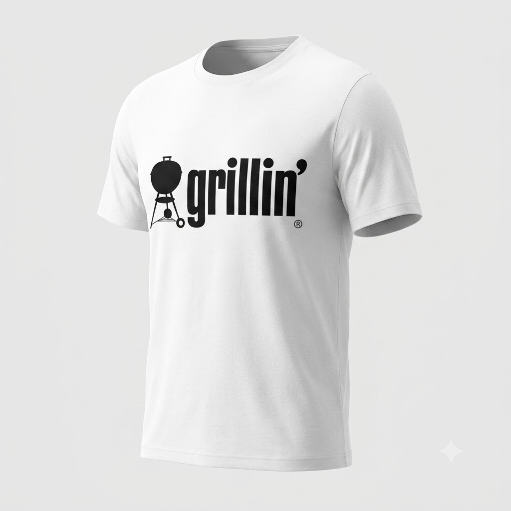 Grillin' (Weber) tee in white, angled product shot