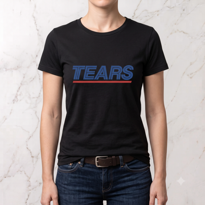 Tears for Sears tee in black, front view on female model