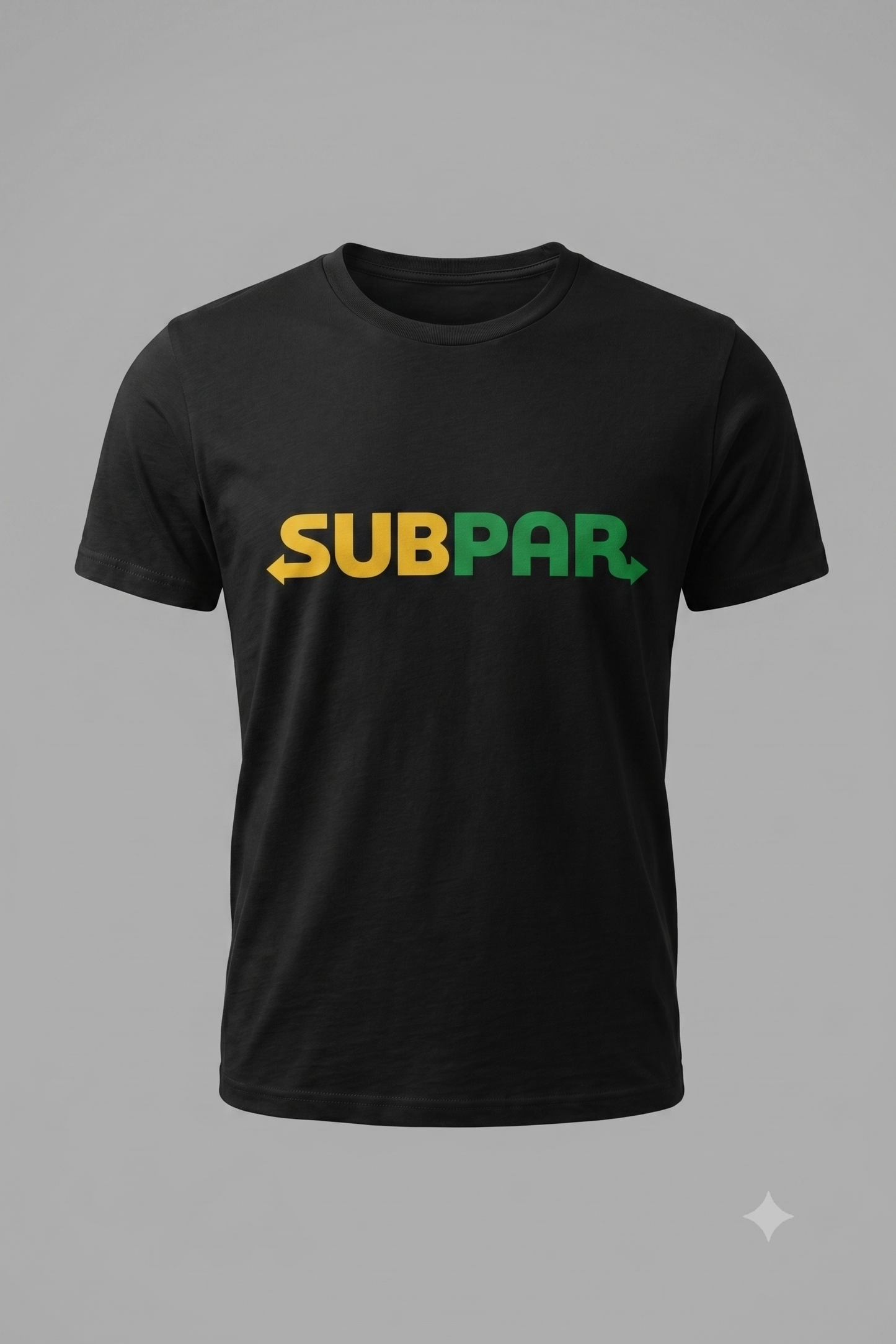 Subpar (Subway) tee in black, flat lay