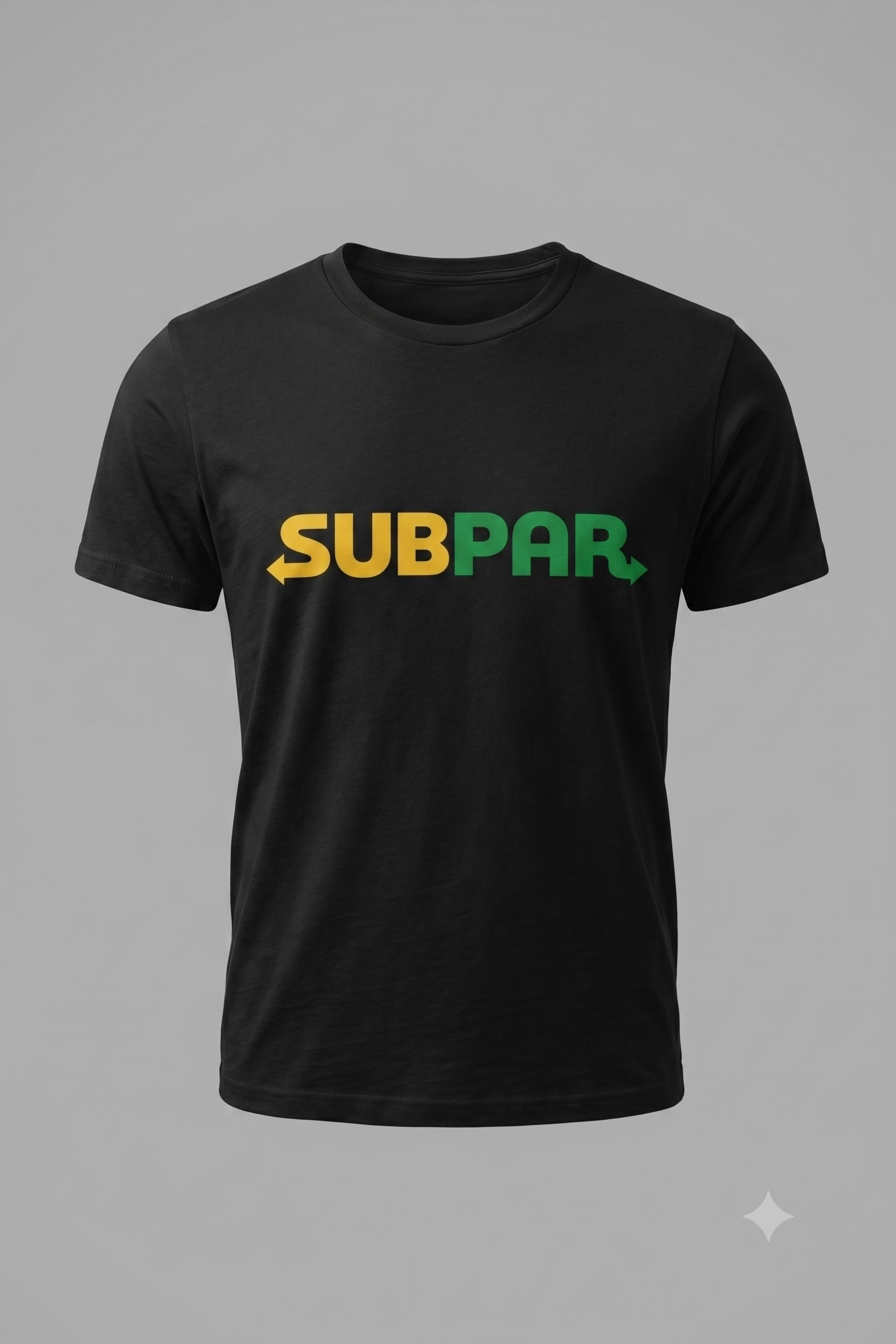 Subpar (Subway) tee in black, flat lay