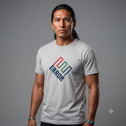 ERROR (Enron) tee in light grey, front view on male model