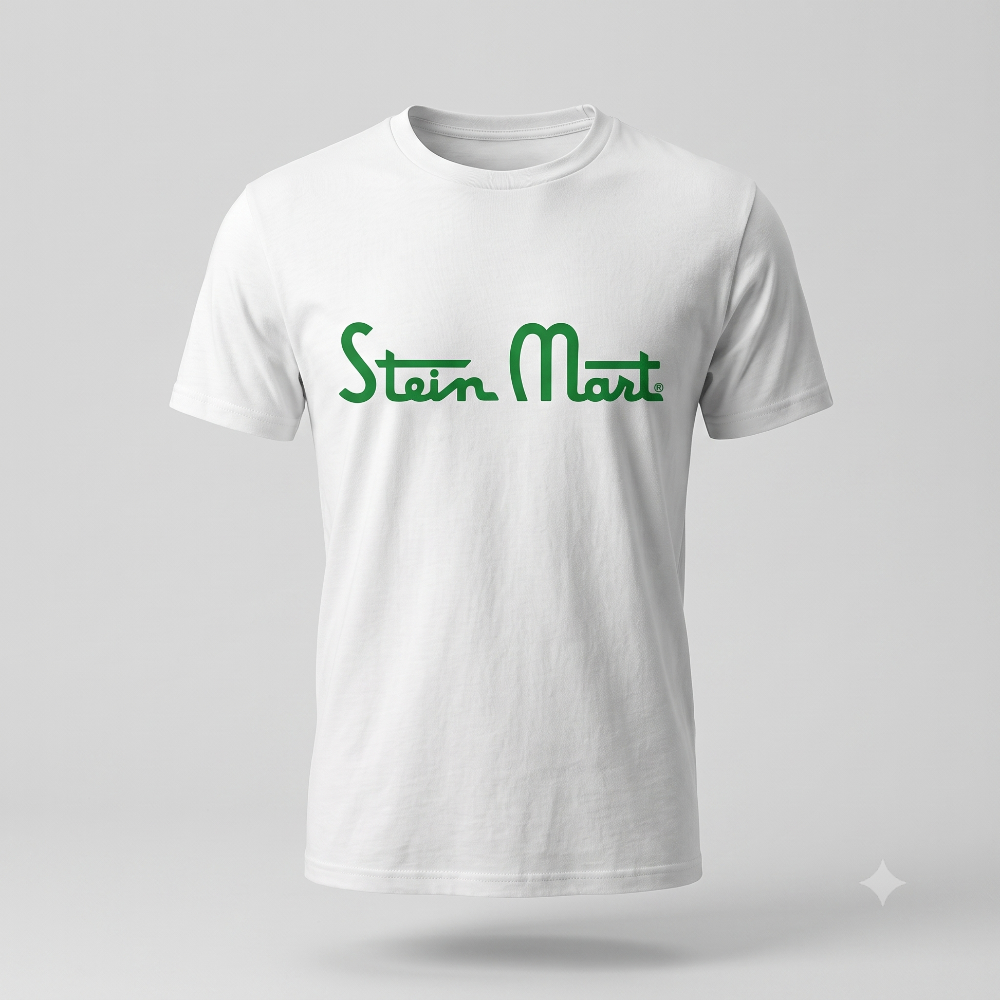 Stein Mart Memorial Tee in white, front view on male model