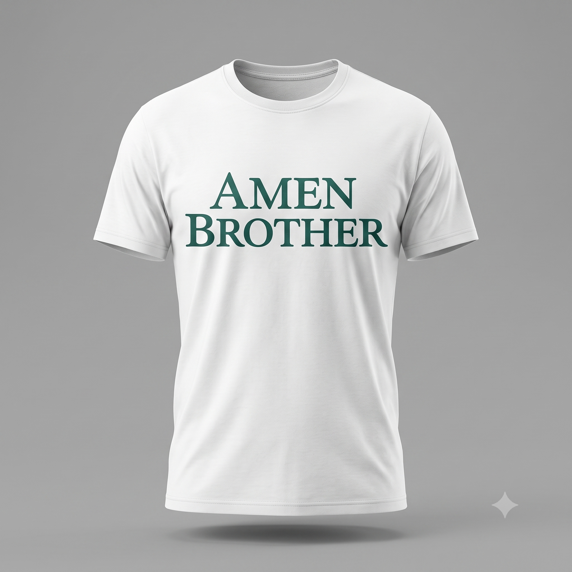 Amen Brother tee in white, ghost mannequin view