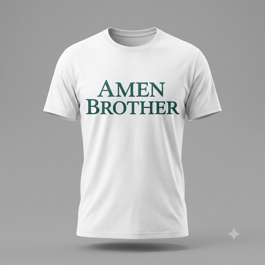 Amen Brother tee in white, ghost mannequin view
