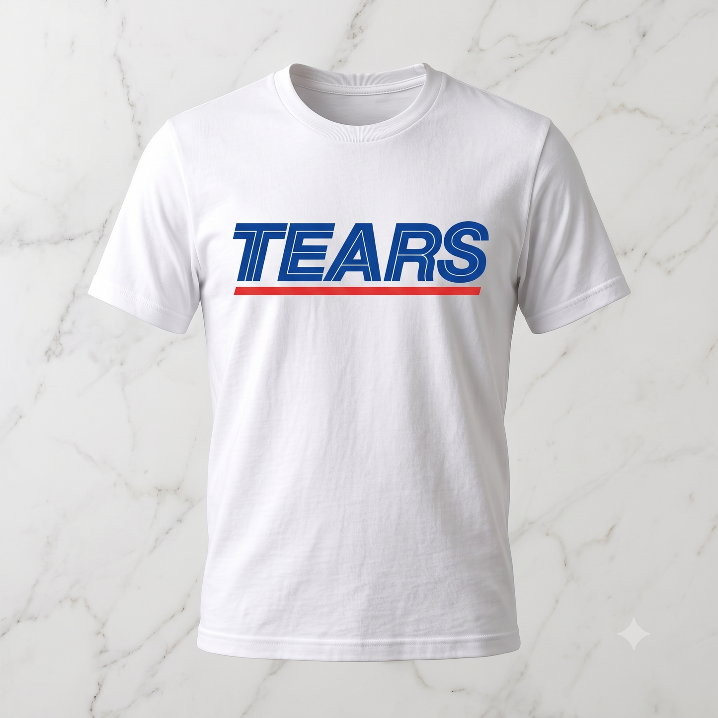 Tears for Sears tee in white, flat lay (alternate angle)