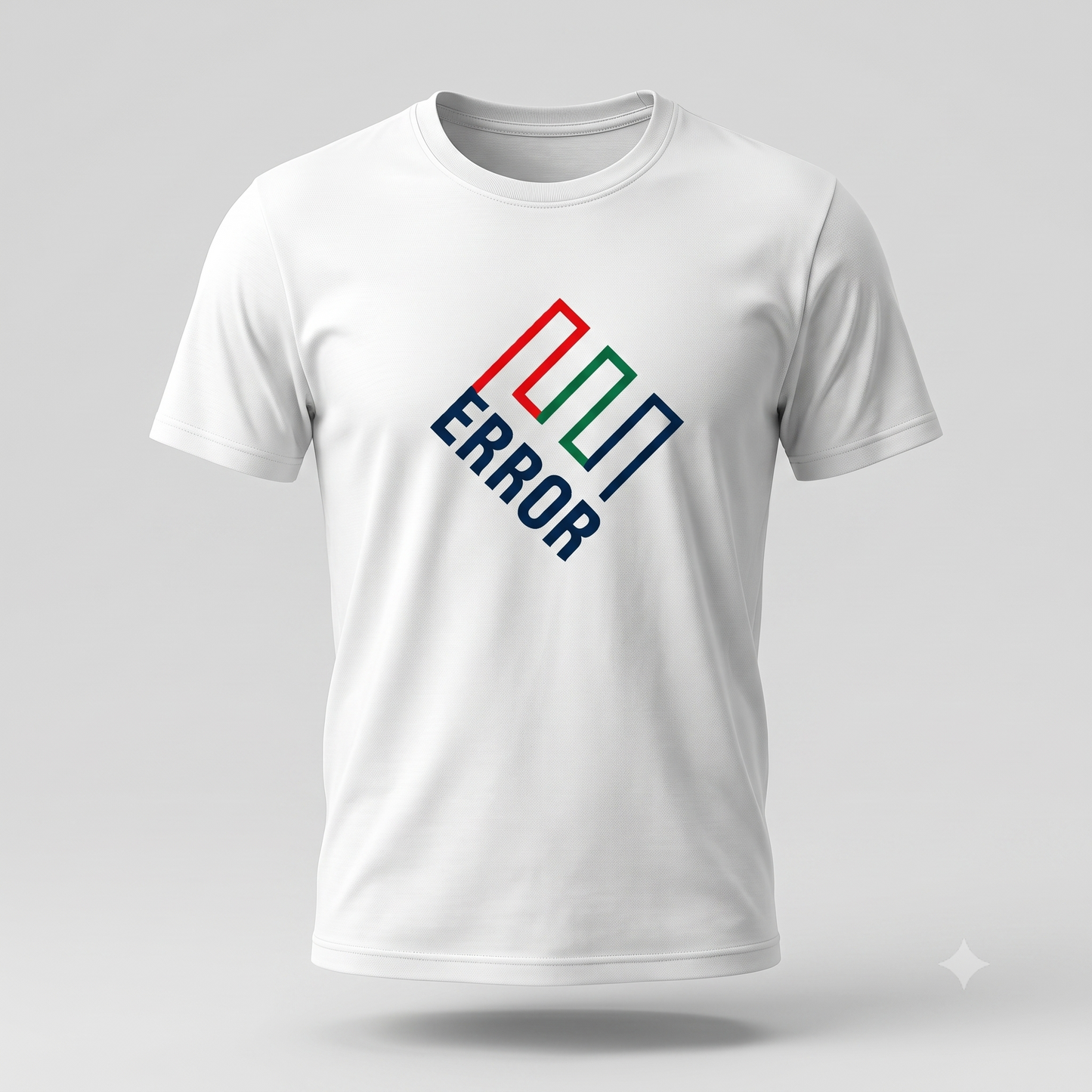 ERROR (Enron) tee in white, angled product shot (alternate)