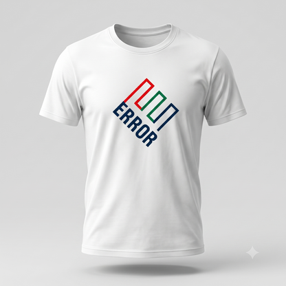 ERROR (Enron) tee in white, angled product shot (alternate)