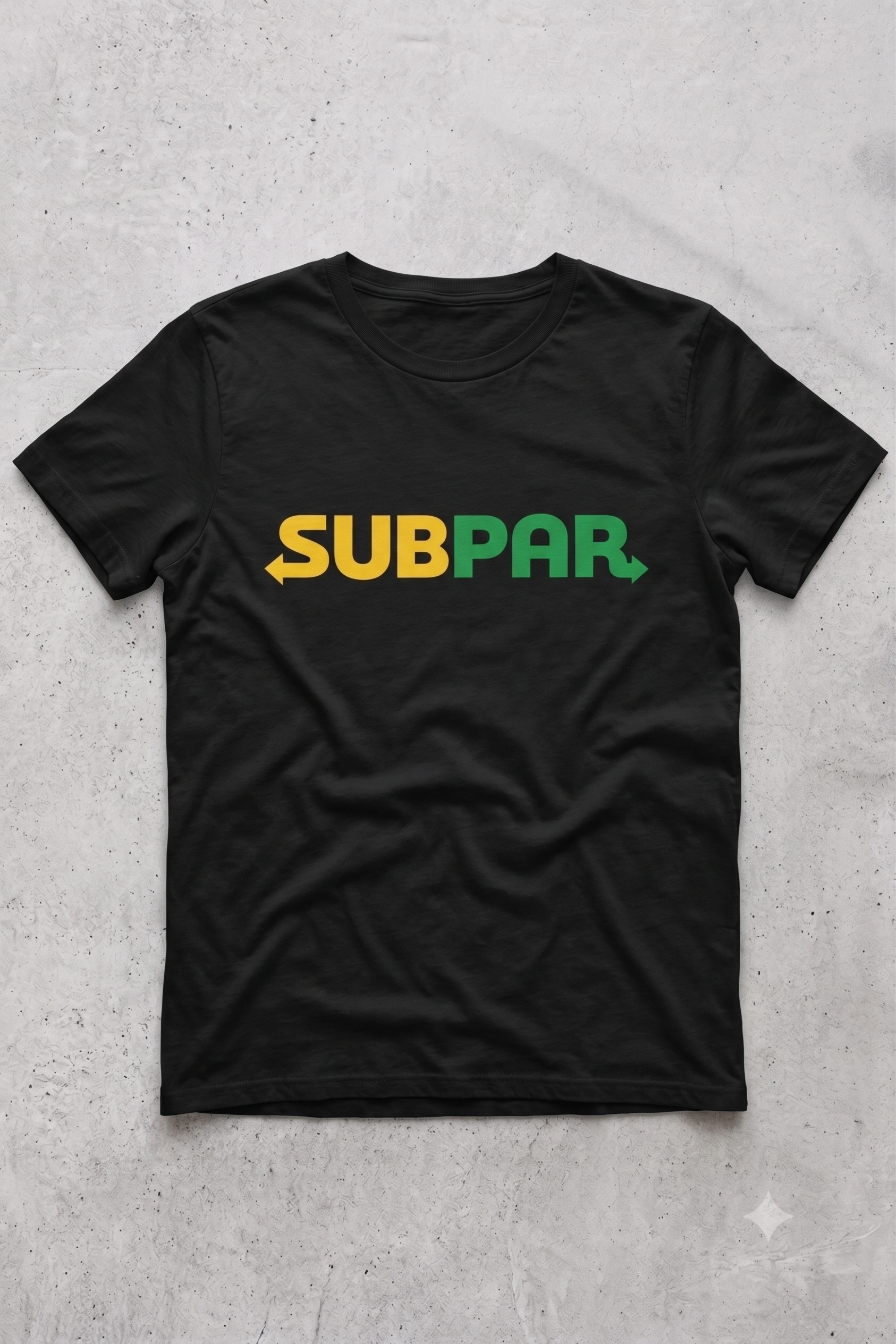Subpar (Subway) tee in black, flat lay (alternate angle)
