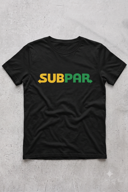 Subpar (Subway) tee in black, flat lay (alternate angle)