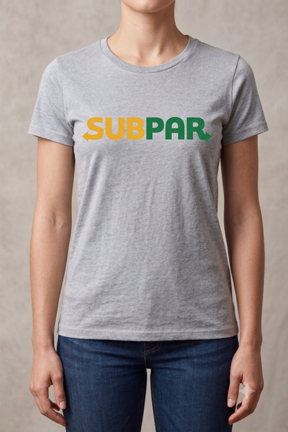 Subpar (Subway) tee in grey, front view on female model