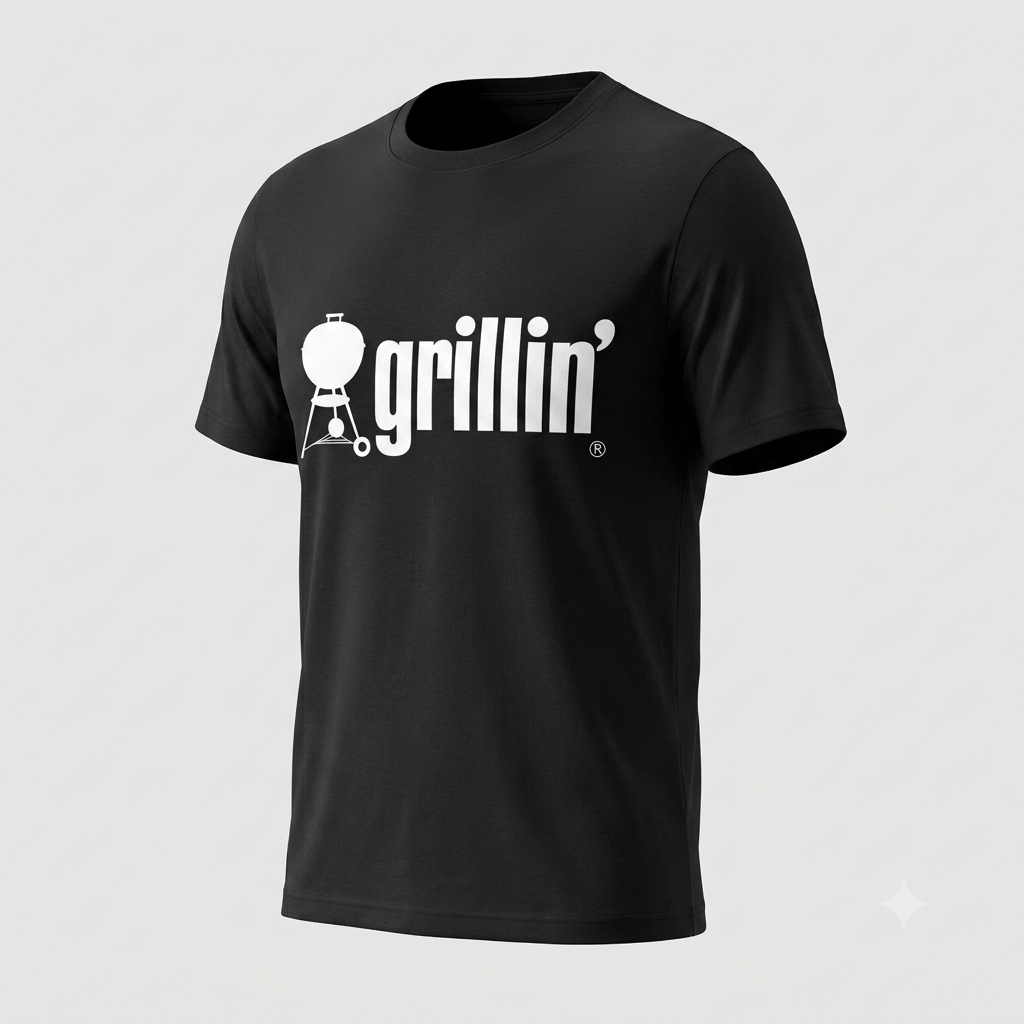 Grillin' (Weber) tee in black, angled product shot