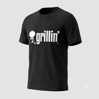 Grillin' (Weber) tee in black, angled product shot