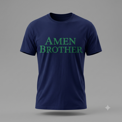 Amen Brother tee in navy, ghost mannequin view