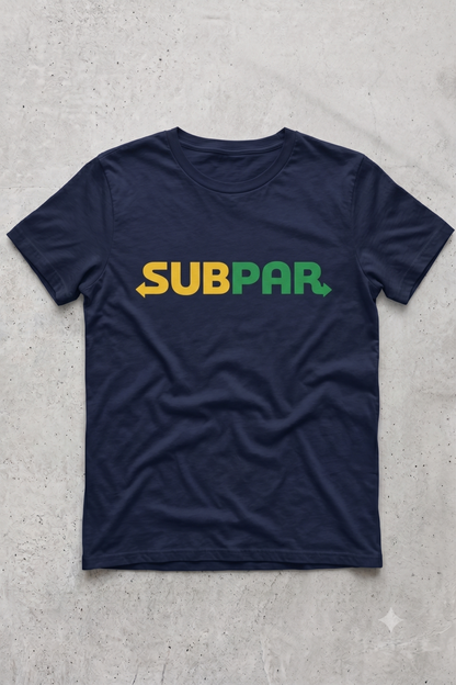 Subpar (Subway) tee in navy, flat lay (alternate angle)