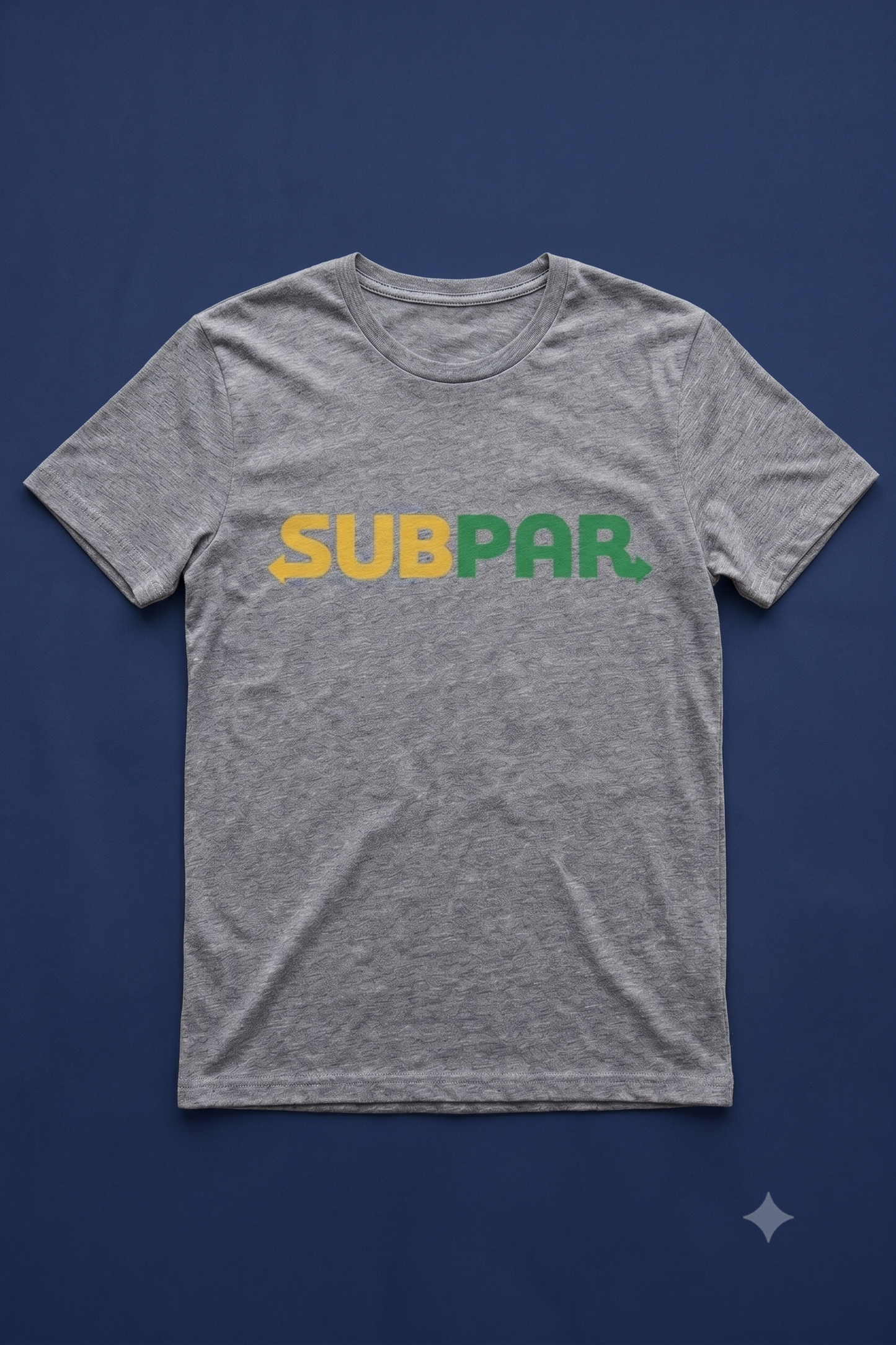 Subpar (Subway) tee in grey, flat lay (alternate angle)