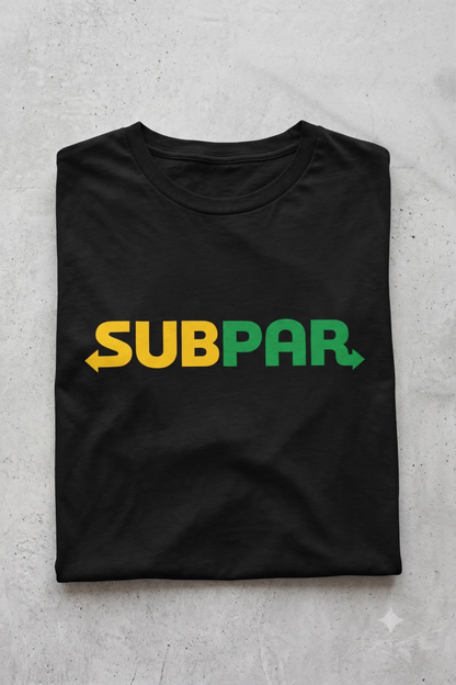 Subpar (Subway) tee in black, folded flat lay