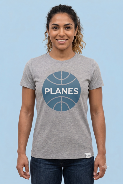 PLANES (Pan Am) tee in grey, front view on female model