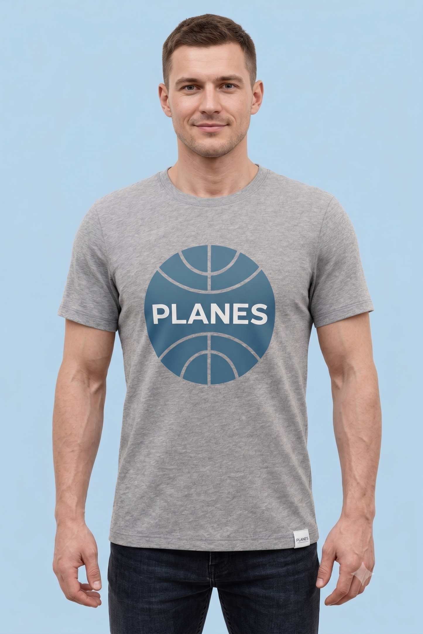 PLANES (Pan Am) tee in grey, front view on male model