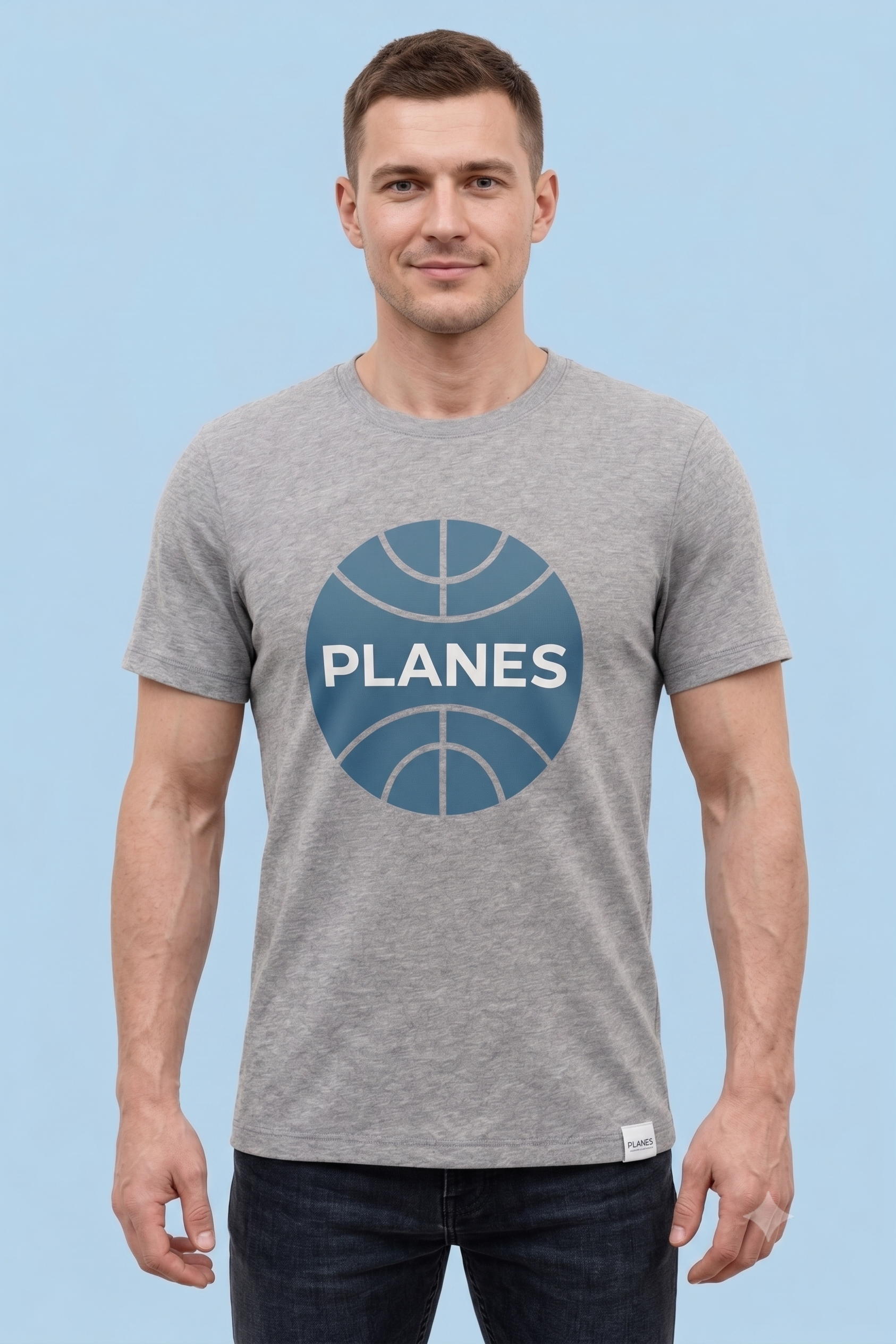 PLANES (Pan Am) tee in grey, front view on male model