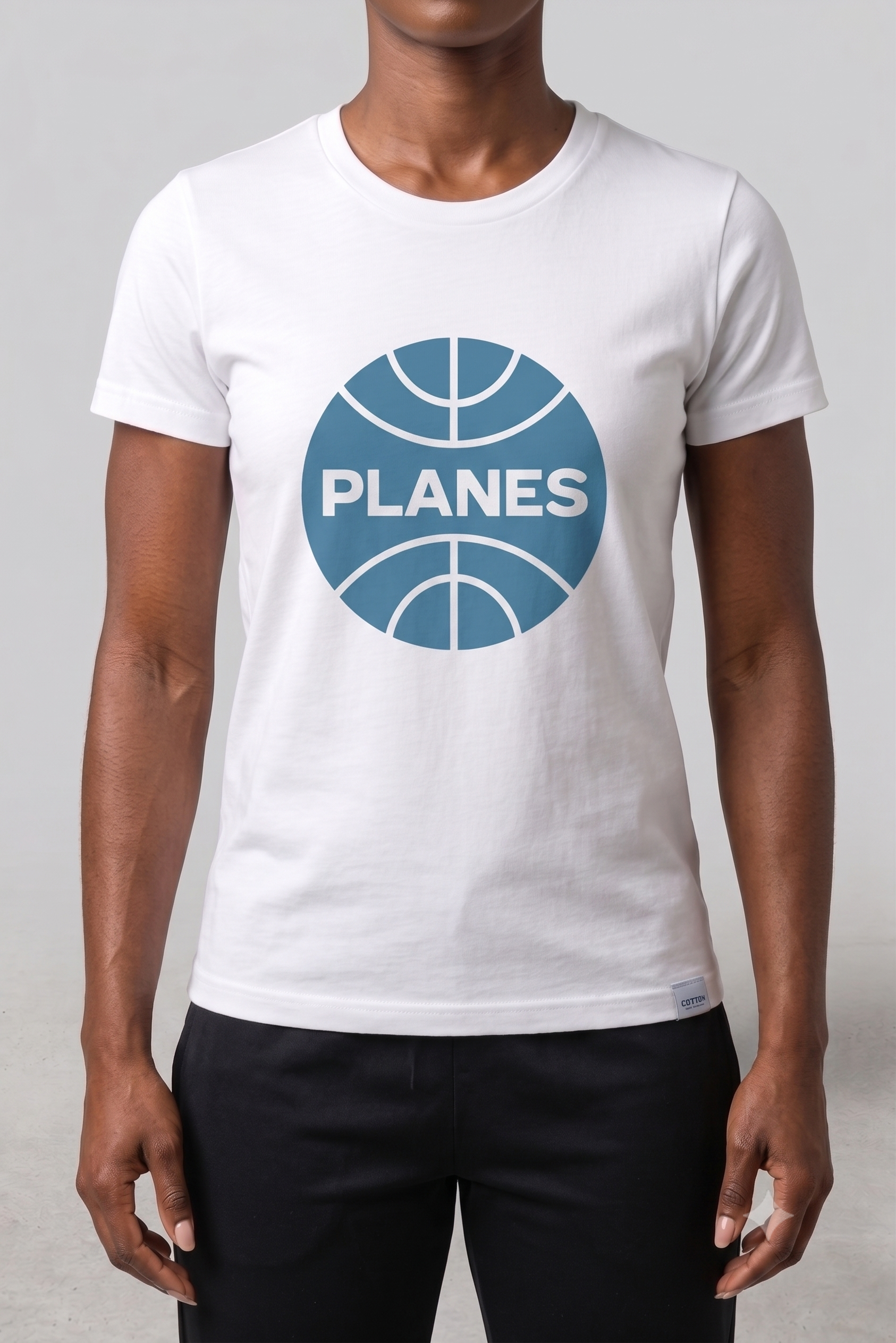 PLANES (Pan Am) tee in white, front view on female model