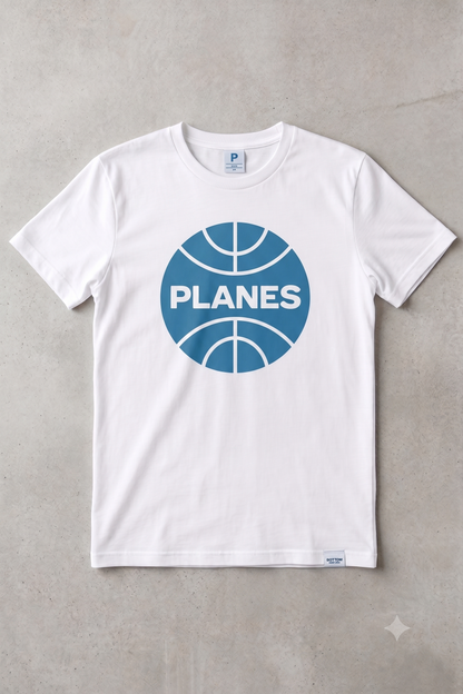 PLANES (Pan Am) tee in white, flat lay