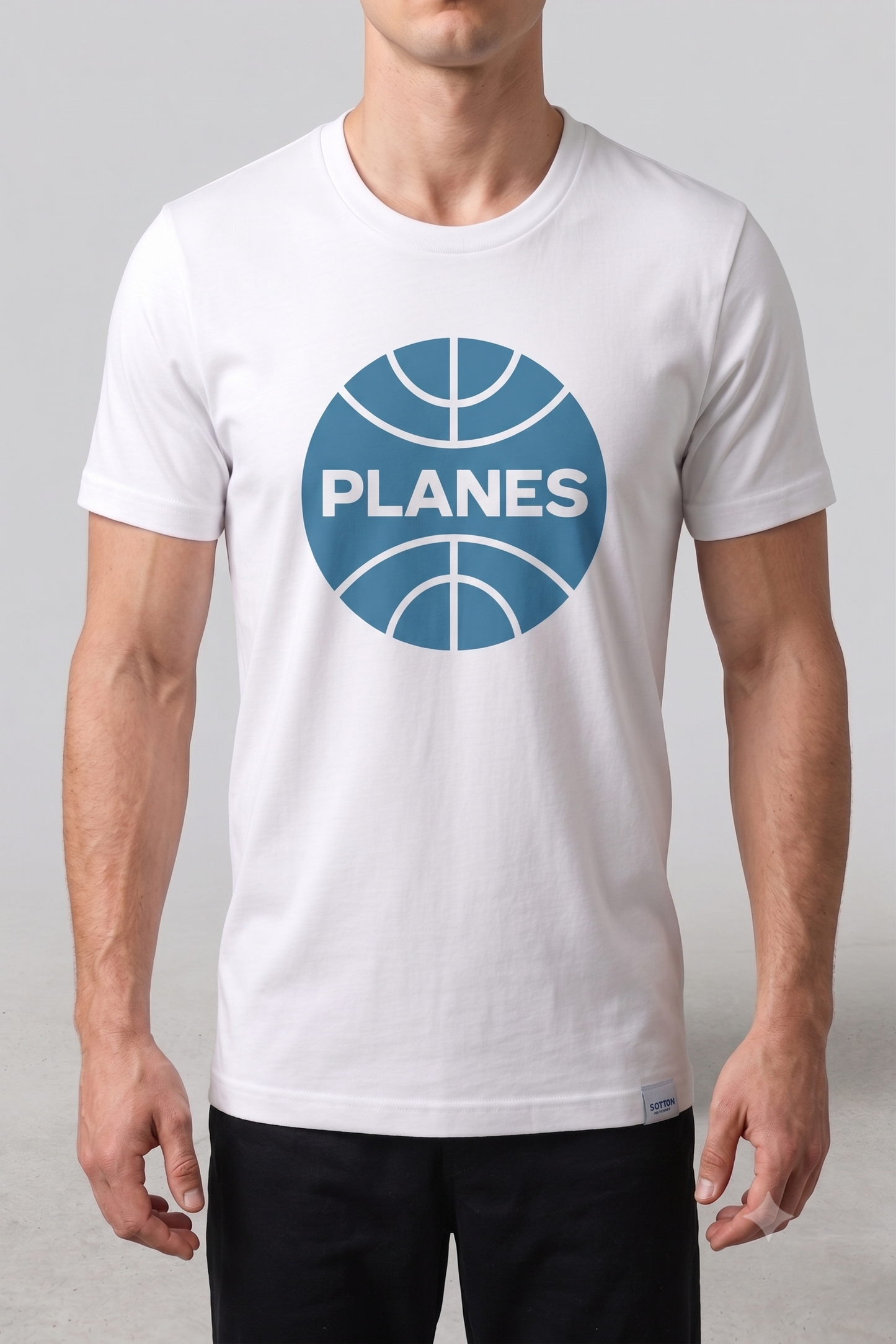 PLANES (Pan Am) tee in white, front view on male model