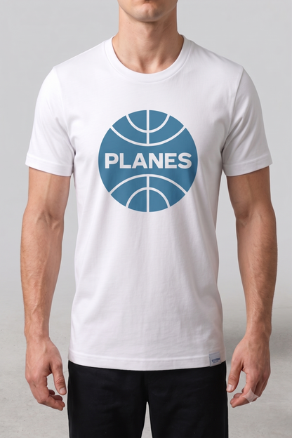 PLANES (Pan Am) tee in white, front view on male model
