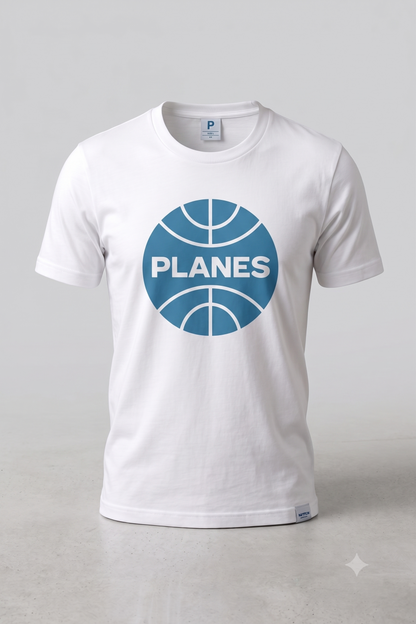 PLANES (Pan Am) tee in white, angled view on male model