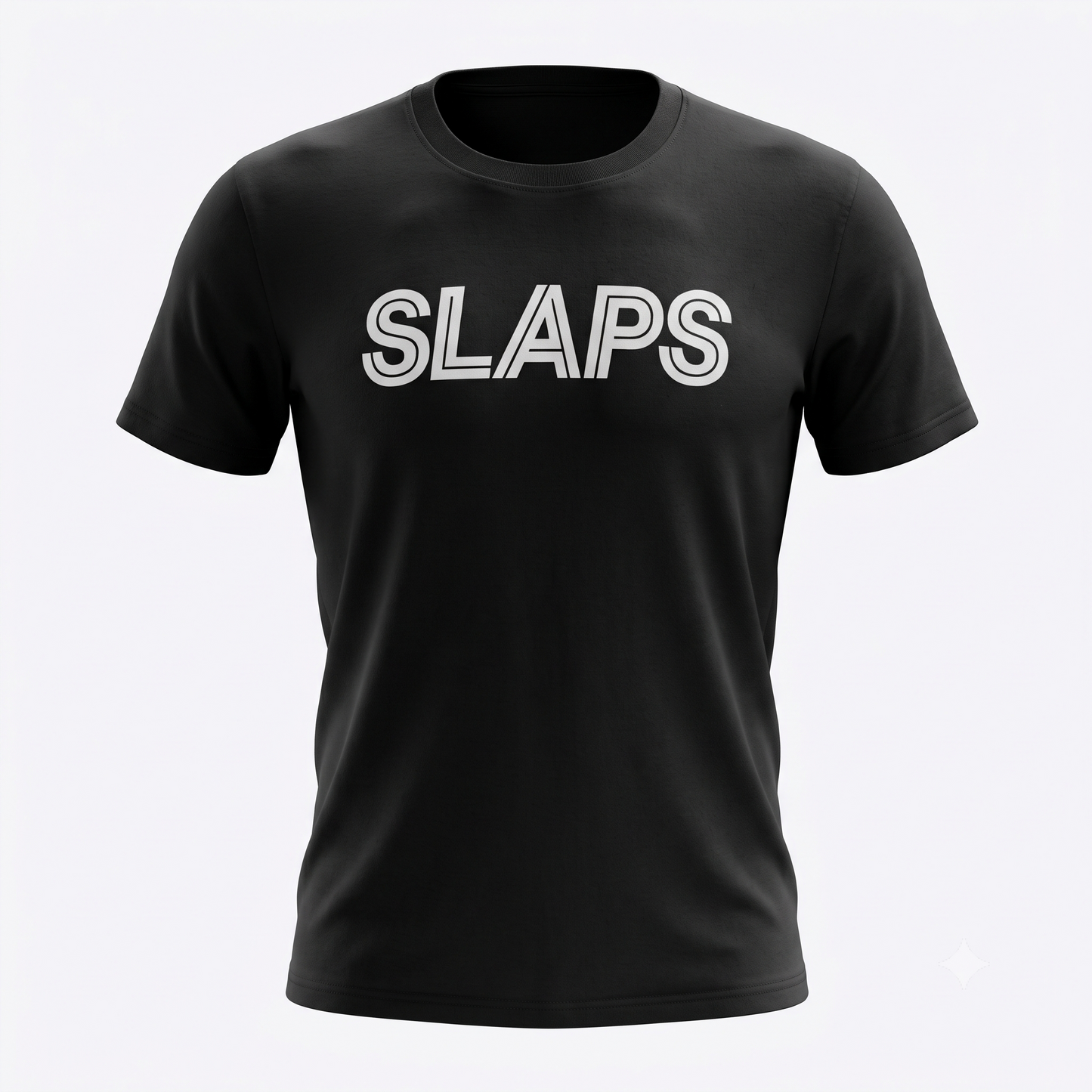 SLAPS Sears Corporate Tee in black, ghost mannequin view