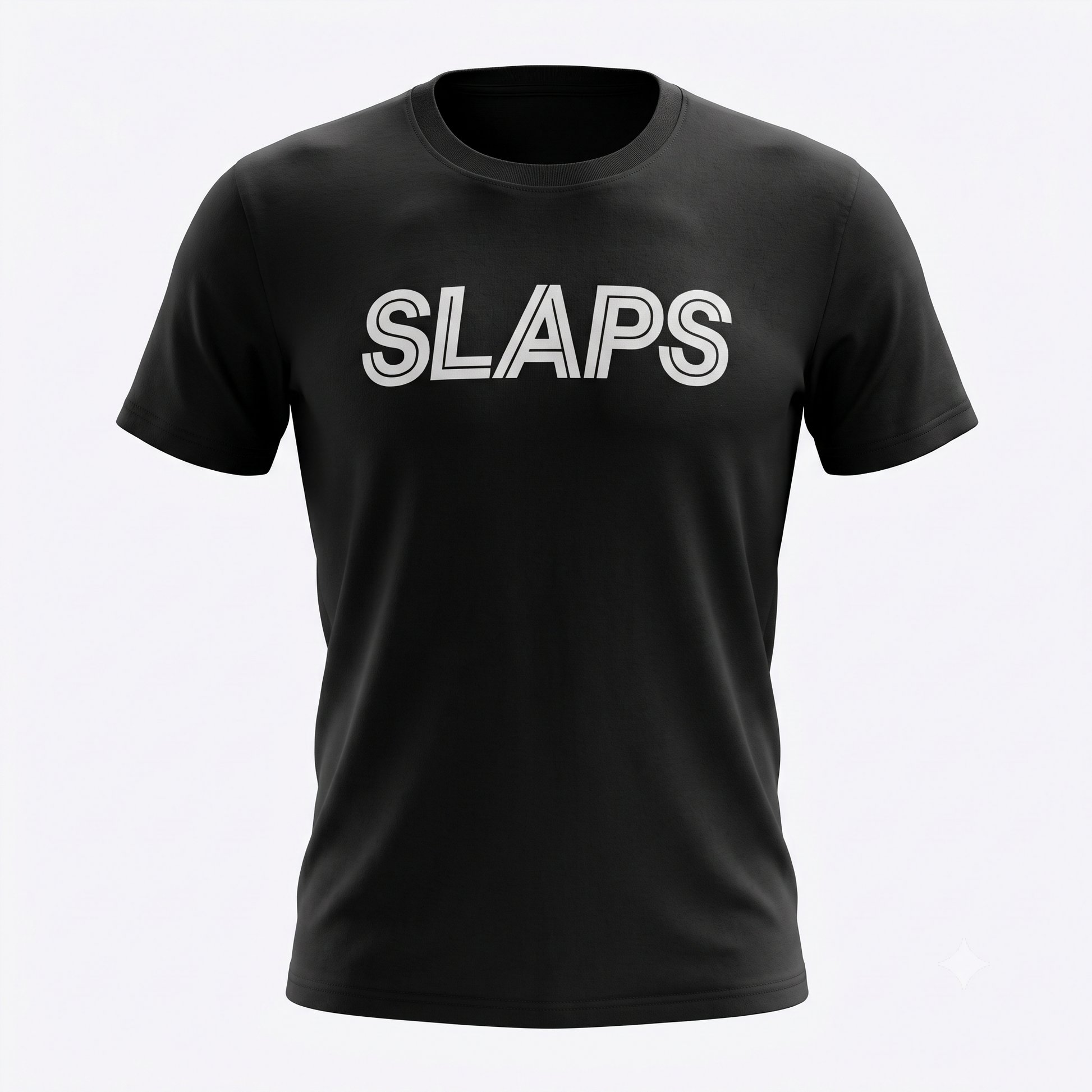 SLAPS Sears Corporate Tee in black, ghost mannequin view
