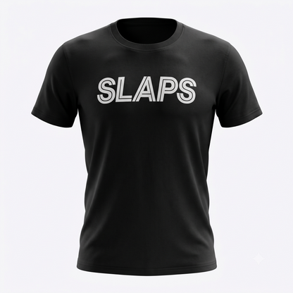 SLAPS Sears Corporate Tee in black, ghost mannequin view