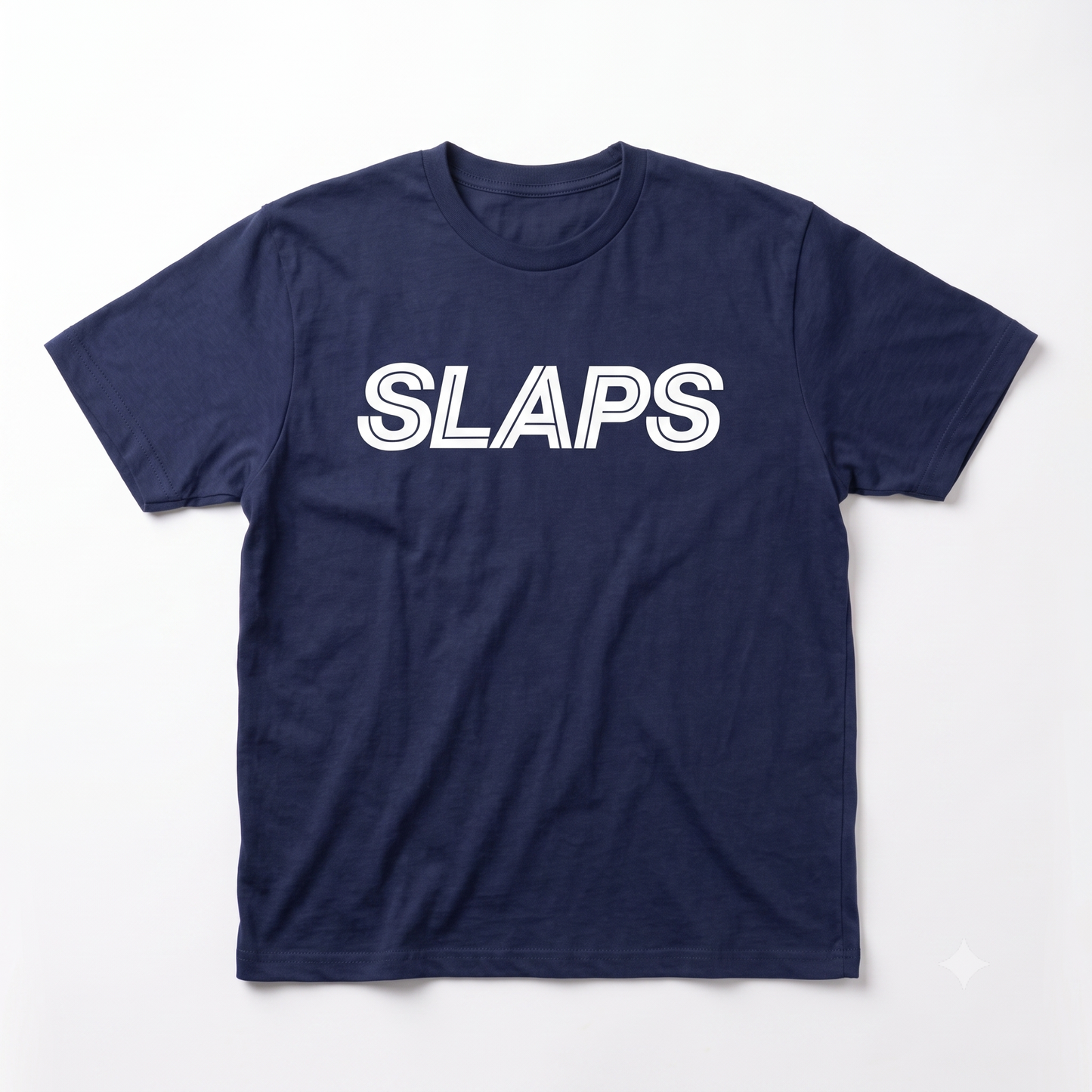 SLAPS Sears Corporate Tee in navy, flat lay