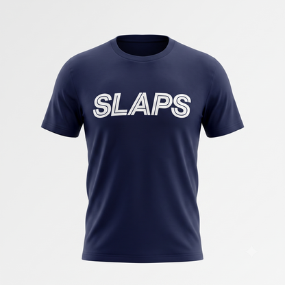 SLAPS Sears Corporate Tee in navy, ghost mannequin view